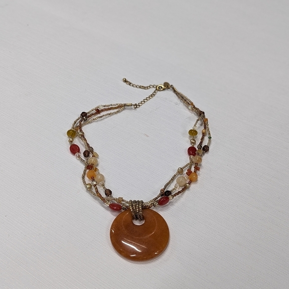 Vintage Lia Sophia Pumpkin Spice Beaded Necklace with Orange Pendant - Picture 1 of 8